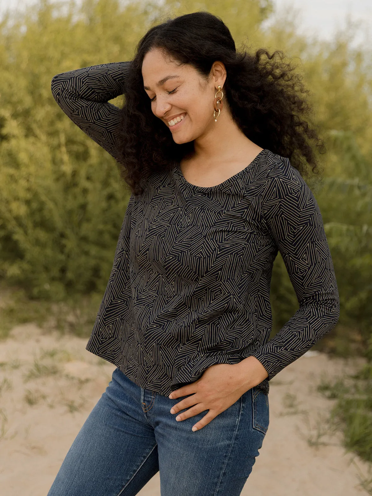 Cozy Day Top - Tree Rings Slate Ultra Soft Texture