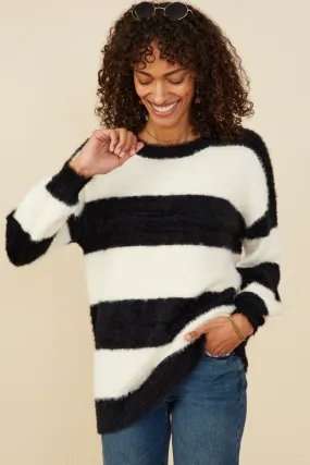 WaterproofDesign Fuzzy Striped Pullover Sweater