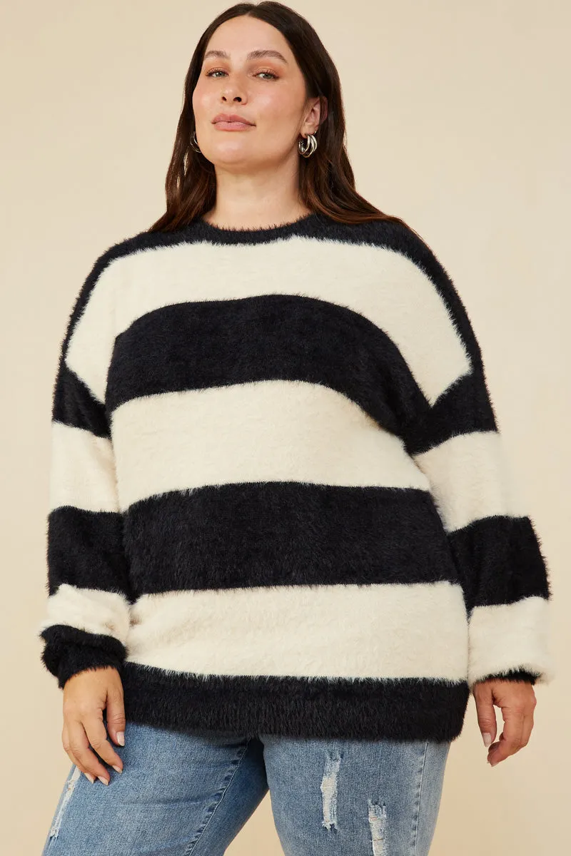 Fuzzy Striped Pullover Sweater UV Protection