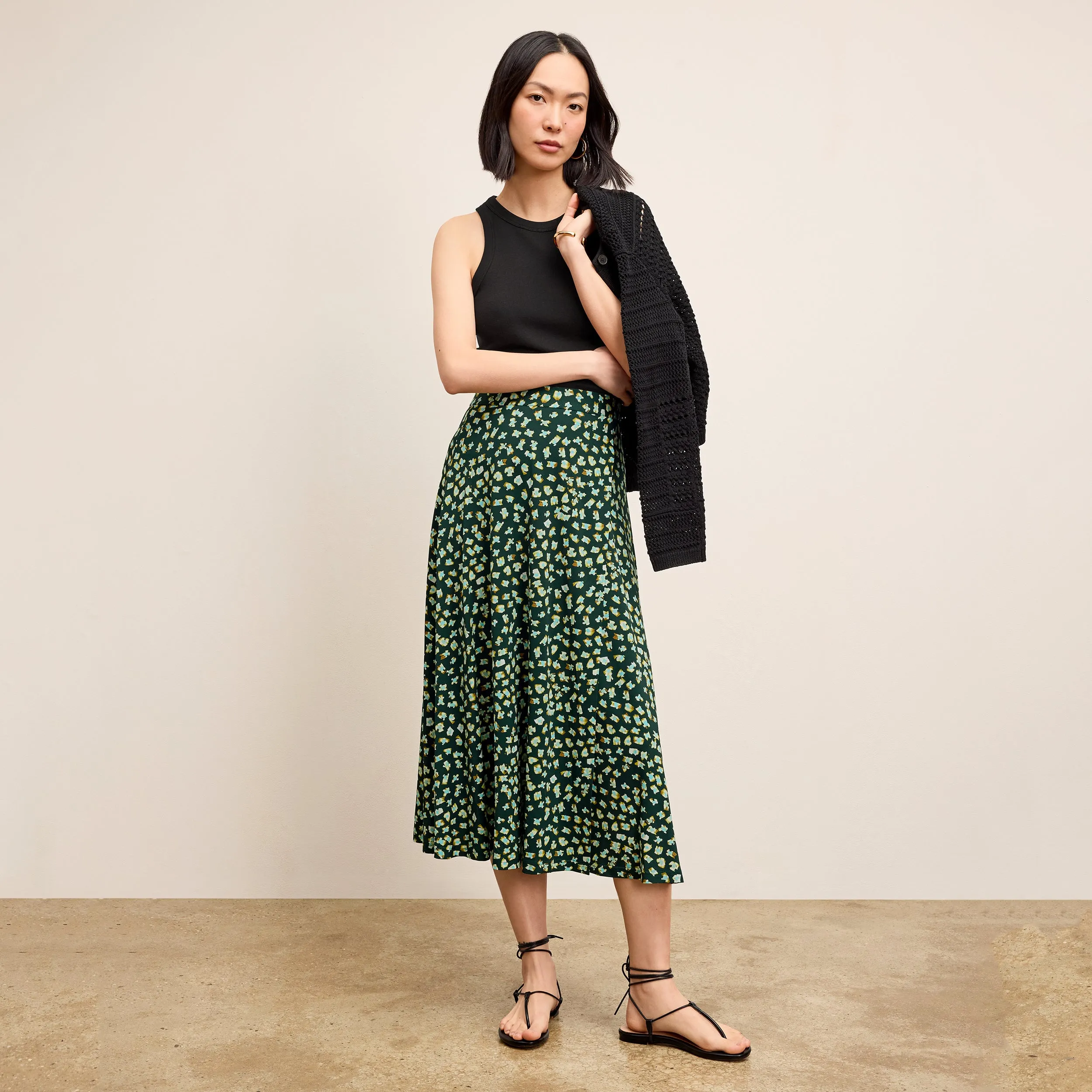 Cozy Tones Lightweight texture Ara Midi Skirt - Light Printed Jersey :: Kaleidoscope Print