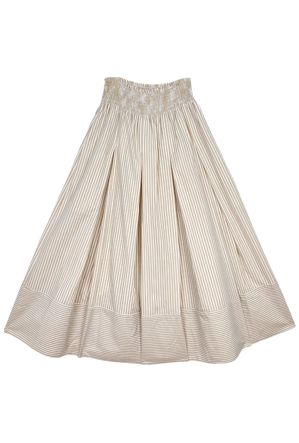 Tear Resistant Design SAMPLE - Smocked Waist MIDI Skirt - Oatmeal Stripe
