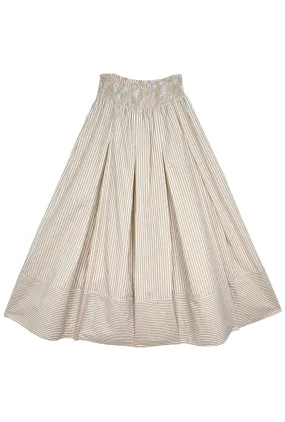 Tear Resistant Design SAMPLE - Smocked Waist MIDI Skirt - Oatmeal Stripe