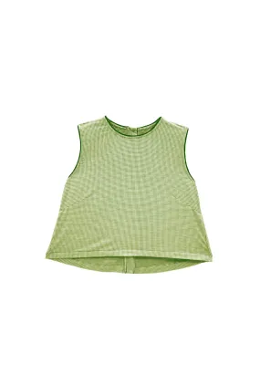 AthleisureInspired Crew Neck Blouse - Green Gingham Knit