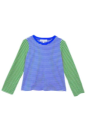 Crew Neck Contrast Tee - Green and Blue Stripe Sustainable Production Certified Self Fabric Tie Closure