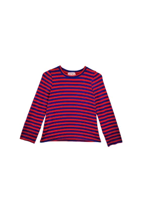 DroppedShoulder Crew Neck Tee - Red & Blue Stripe