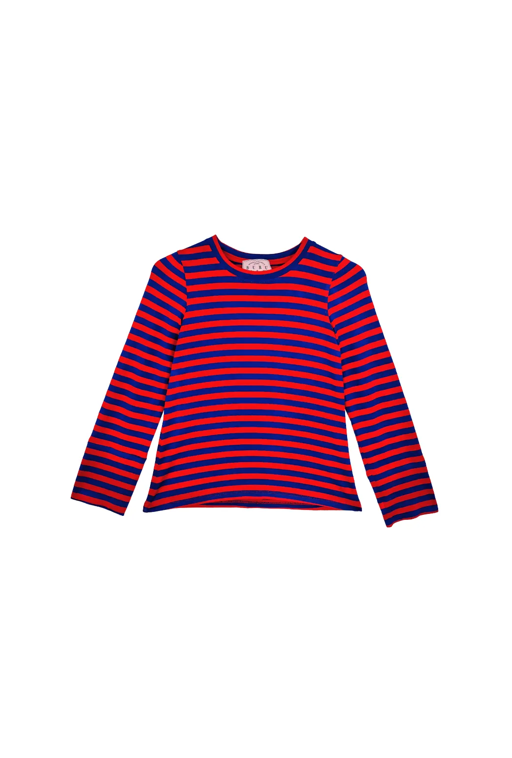 Crew Neck Tee - Red & Blue Stripe Stretchy Top LayeredPanel