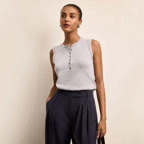 Relaxed Cut Organic Cotton Yarn Crimmins Pointelle Tank - Cotton Silk Knit :: Powder Blue