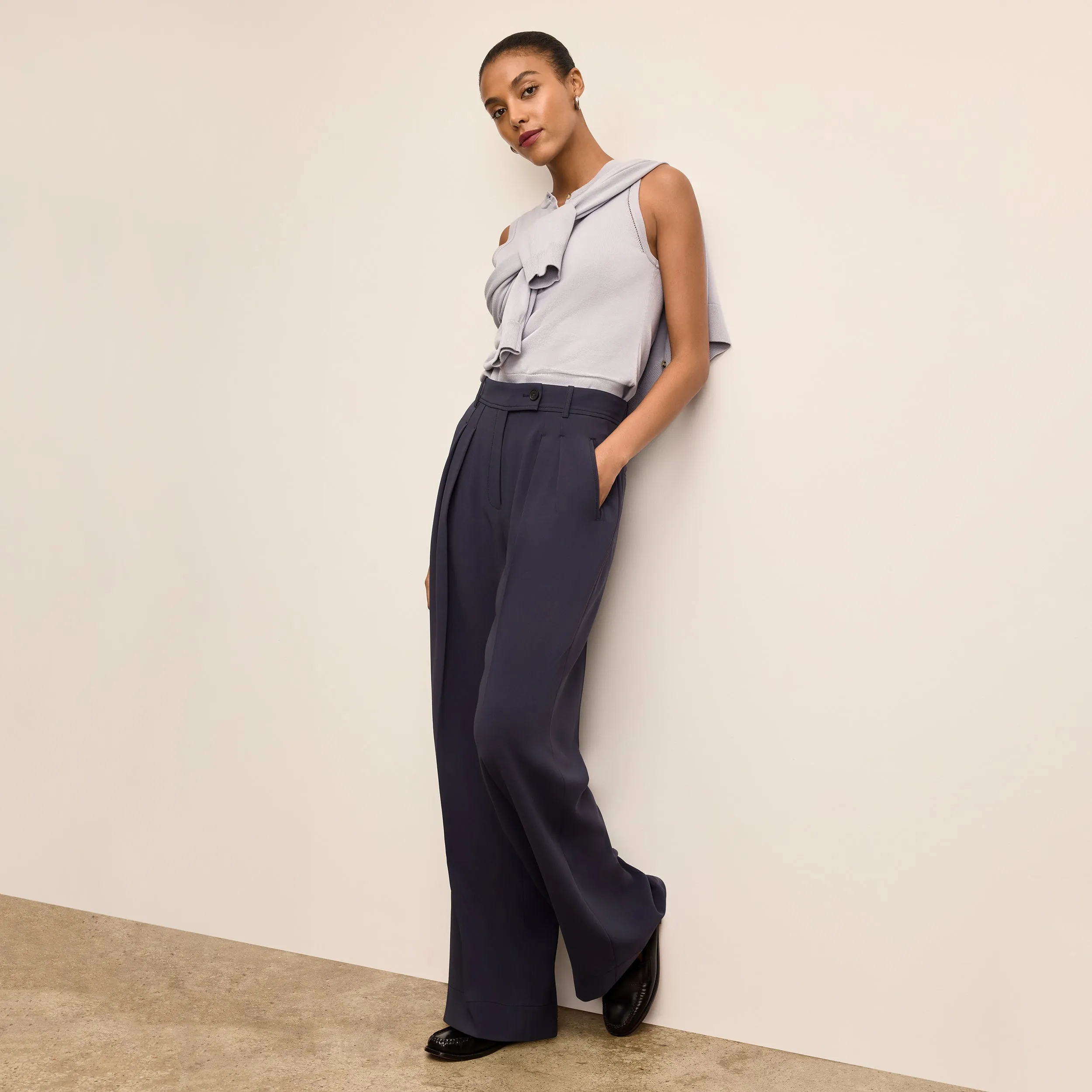 Crimmins Pointelle Tank - Cotton Silk Knit :: Powder Blue Zigzag Stitch Detail Neutral Fit