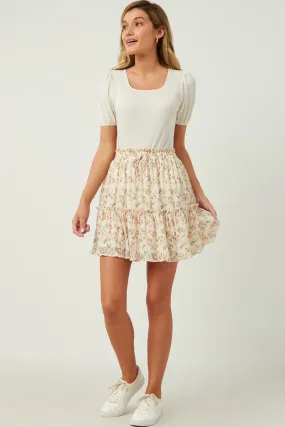 Anti Chafe Lining Crinkle Textured Elastic Waist Tiered Skirt