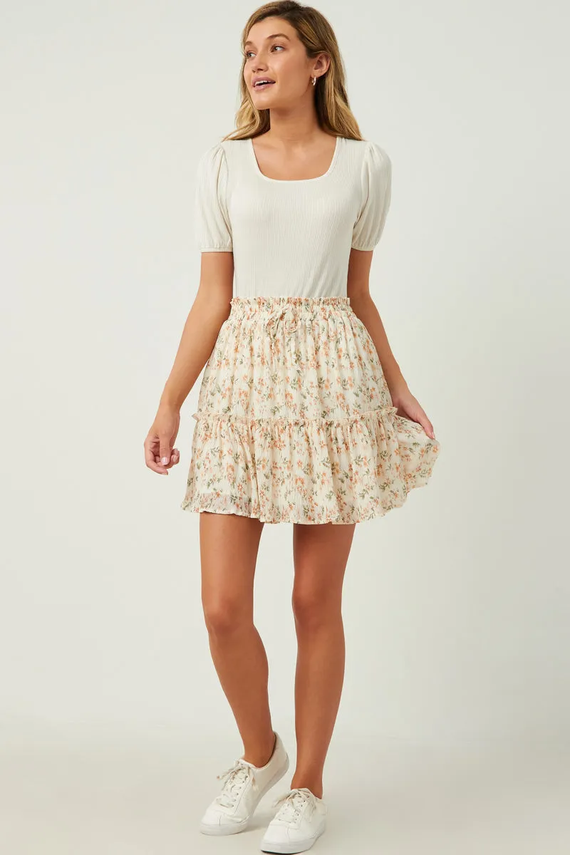 Crinkle Textured Elastic Waist Tiered Skirt Work Flex No Gap Waist