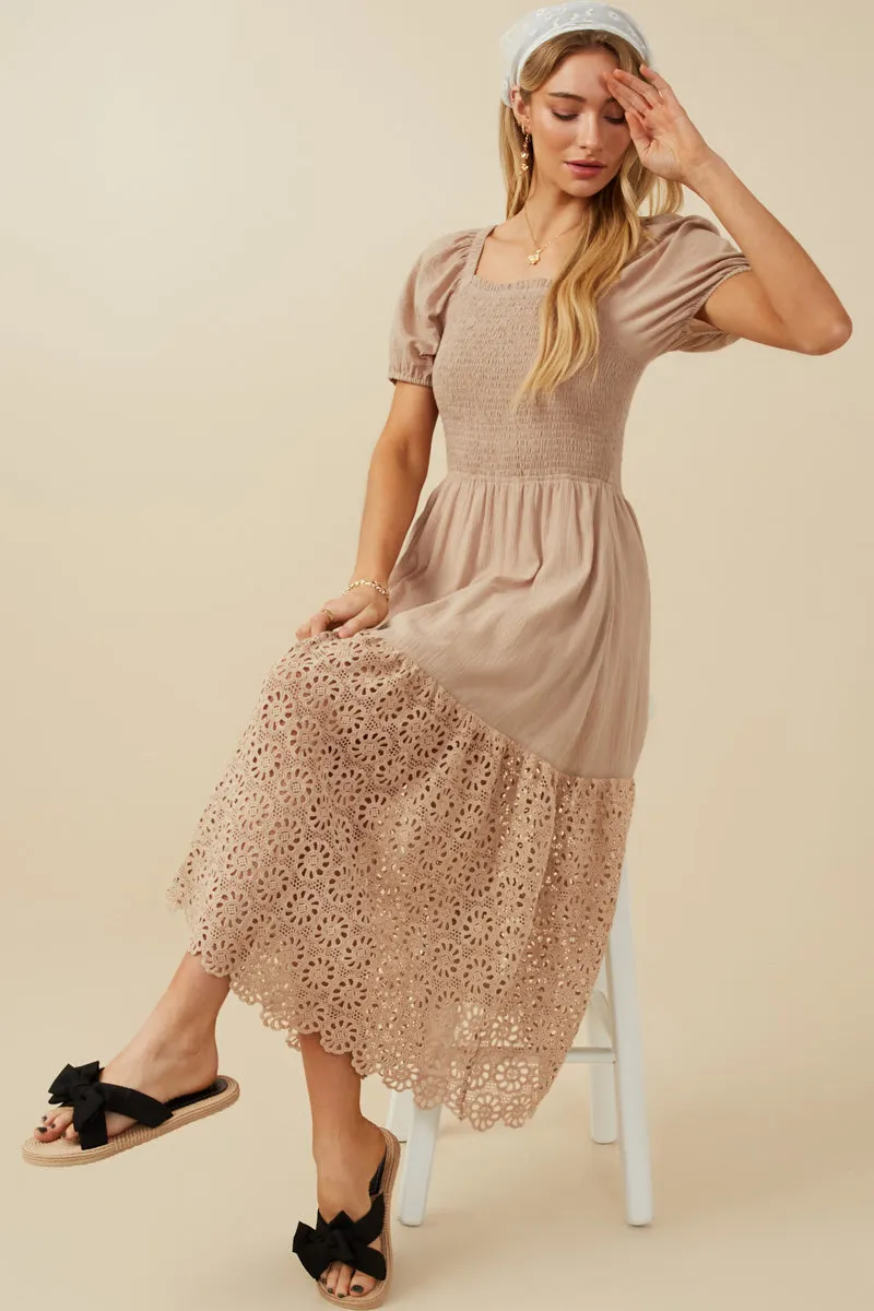 Sleek Flow Crochet Eyelet Hemmed Smocked Dress