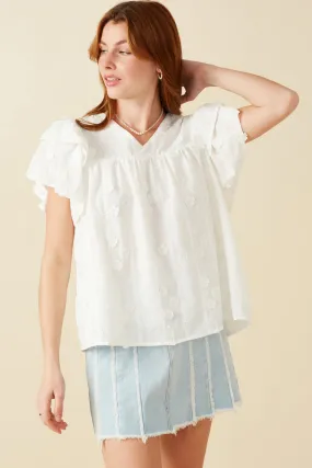 AntiMicrobialLining Crochet Floral Detailed Ruffle Sleeve Top