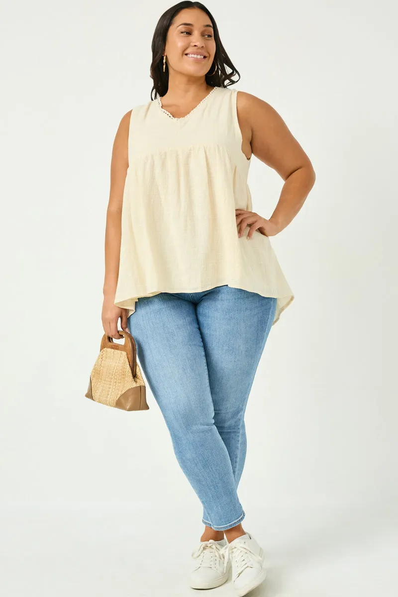 Crochet Trimmed V Neck Tank Eco Friendly Blend