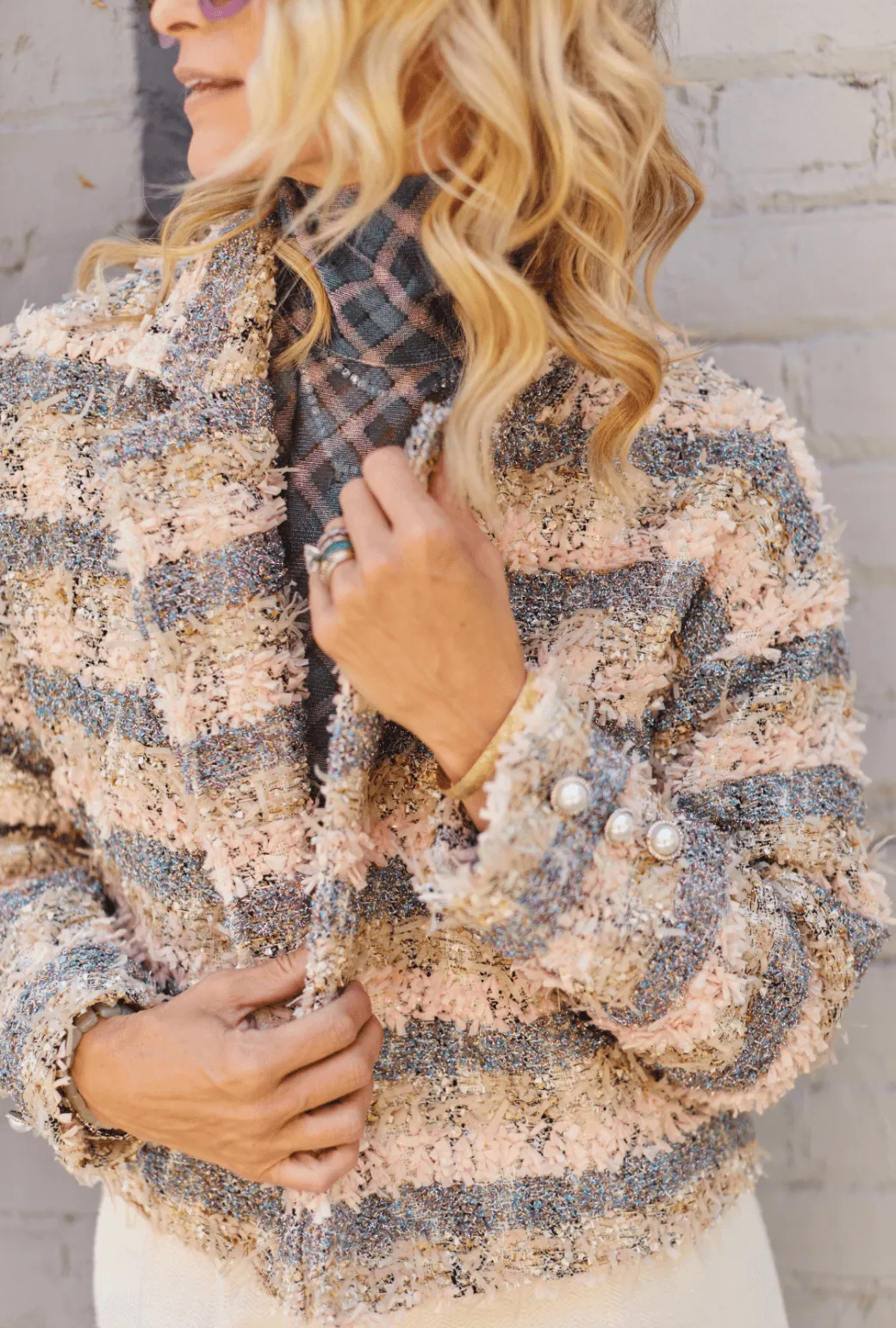 Cropped Blazer - Iridescent Tweed Gloss Free Texture