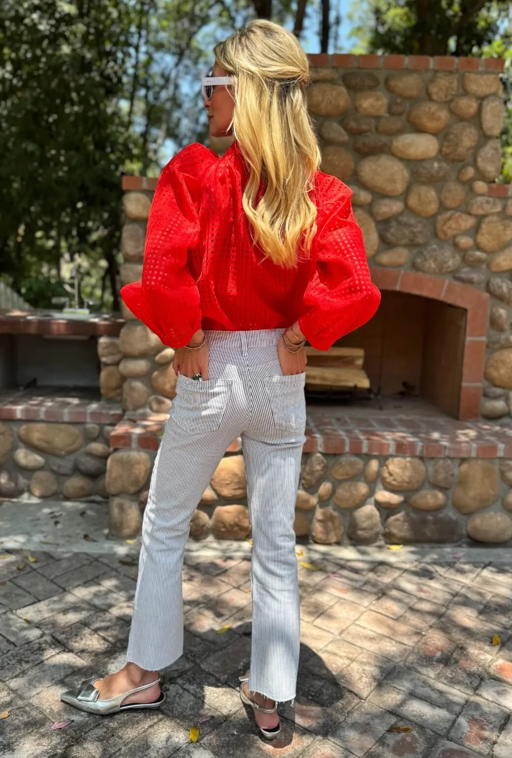 HighRiseWaist Chic Style Cropped Flares - Railroad Stripe