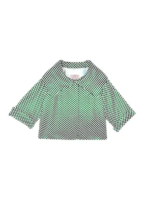 Cropped Grace Coat - Emerald Checkerboard Shimmer Heat Tech Fabric Seamless Stitching
