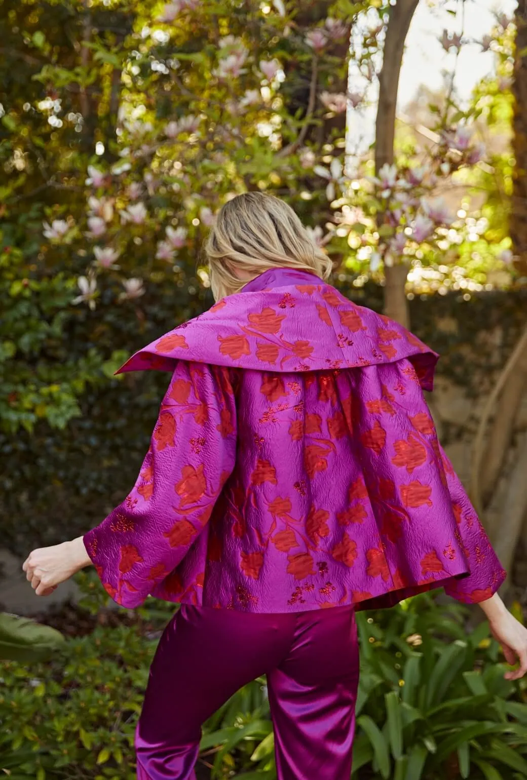 FrenchTerryTexture Easy Care Fabric Cropped Grace Coat - Rani Pink