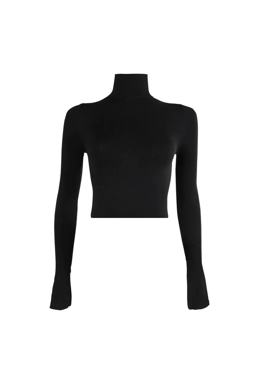 Noise Reduced Zipper Heather Effect Finish Cropped Long Sleeve Mock Turtleneck - Black