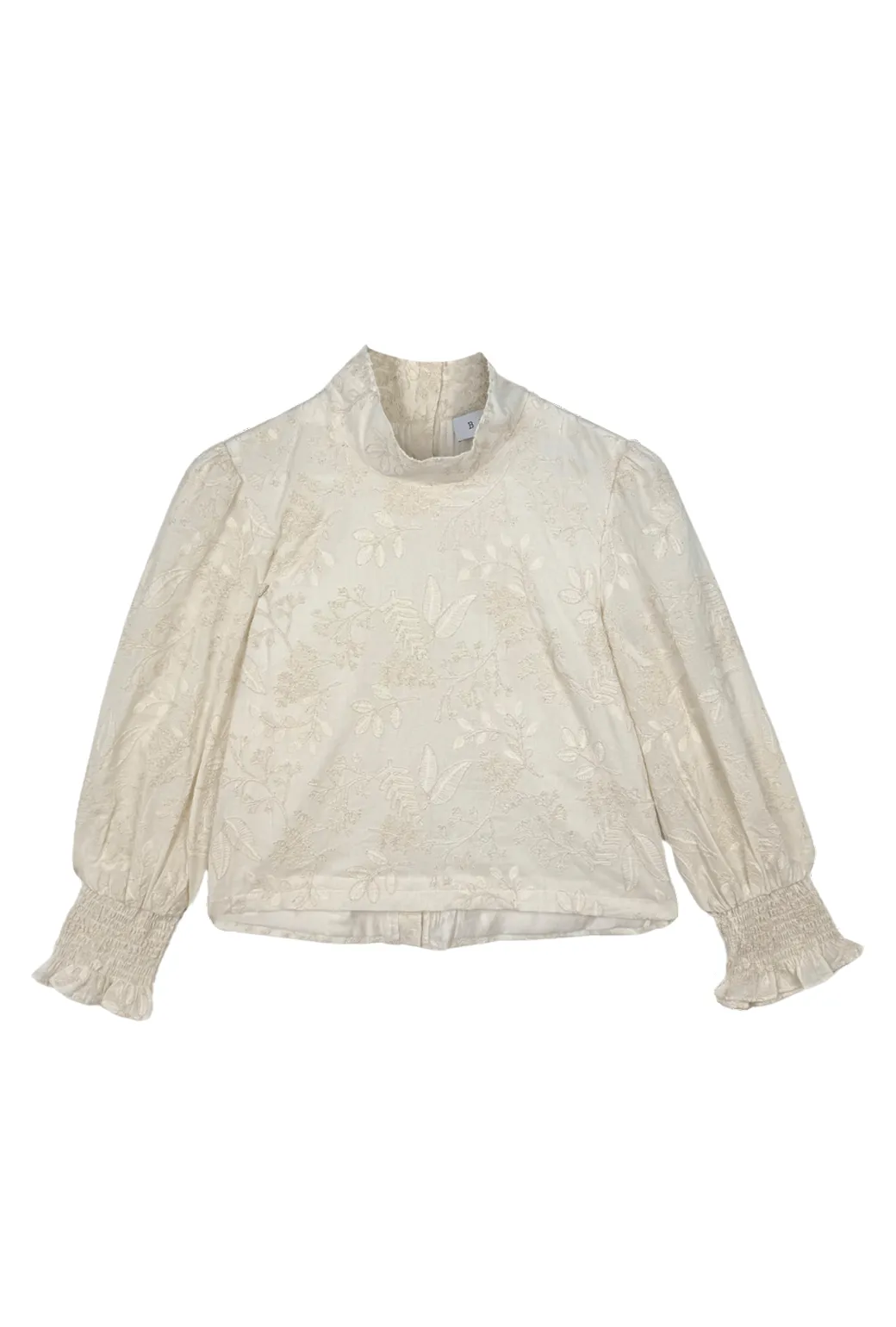CarbonNeutral Production Cropped Long Sleeve Mod Top - Ivory Embroidery