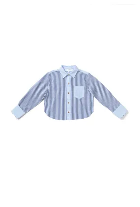 ArticulatedElbowShaping Cropped Mel Mixed Button Down Shirt - Blue