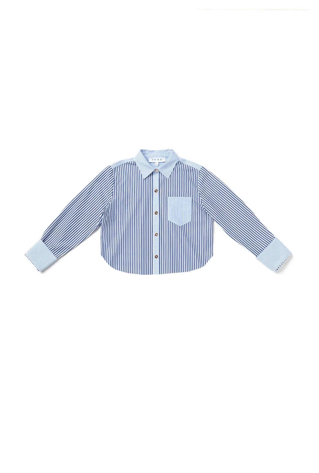 ArticulatedElbowShaping Cropped Mel Mixed Button Down Shirt - Blue