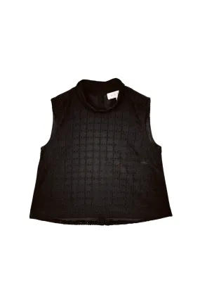 Recycled Polyester Odor Control Finish Cropped Sleeveless Mod Top - Black Eyelet