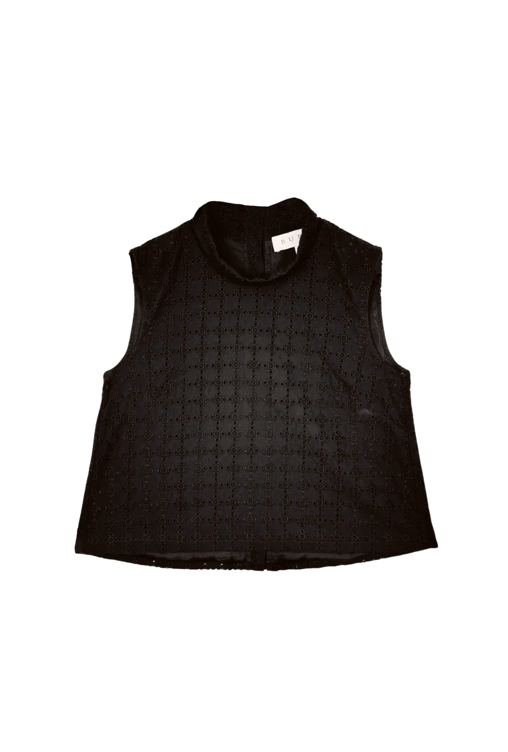 Recycled Polyester Odor Control Finish Cropped Sleeveless Mod Top - Black Eyelet