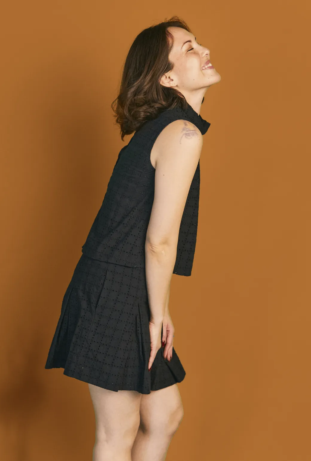 Fashionable Tank Cropped Sleeveless Mod Top - Black Eyelet