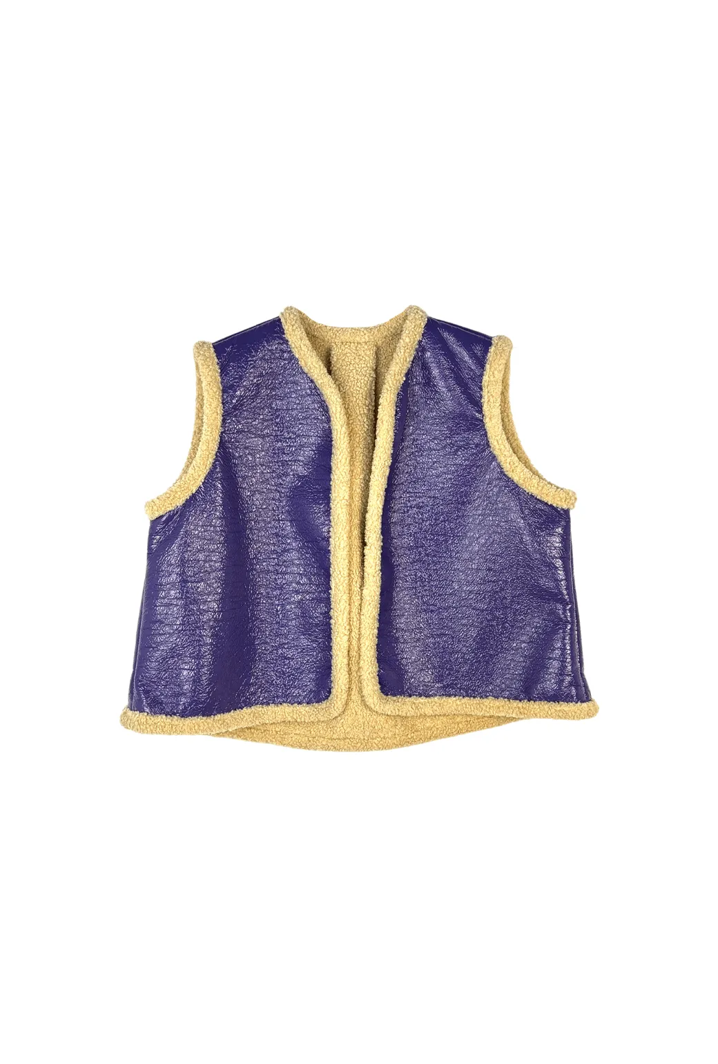 Modern Minimal Trail To Town Cropped Vest- Purple Patent and Shearling