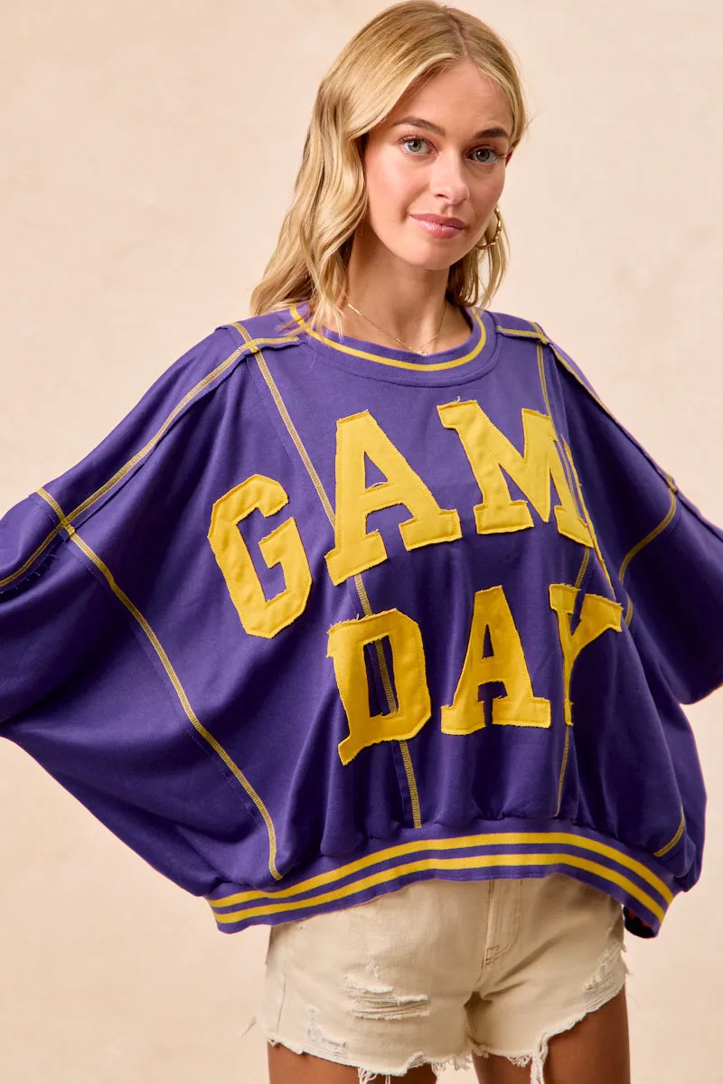 IT3796G-15 | GAMEDAY PATCHWORK STITCH DETAIL FRENCH TERRY TOP Soft Pullover
