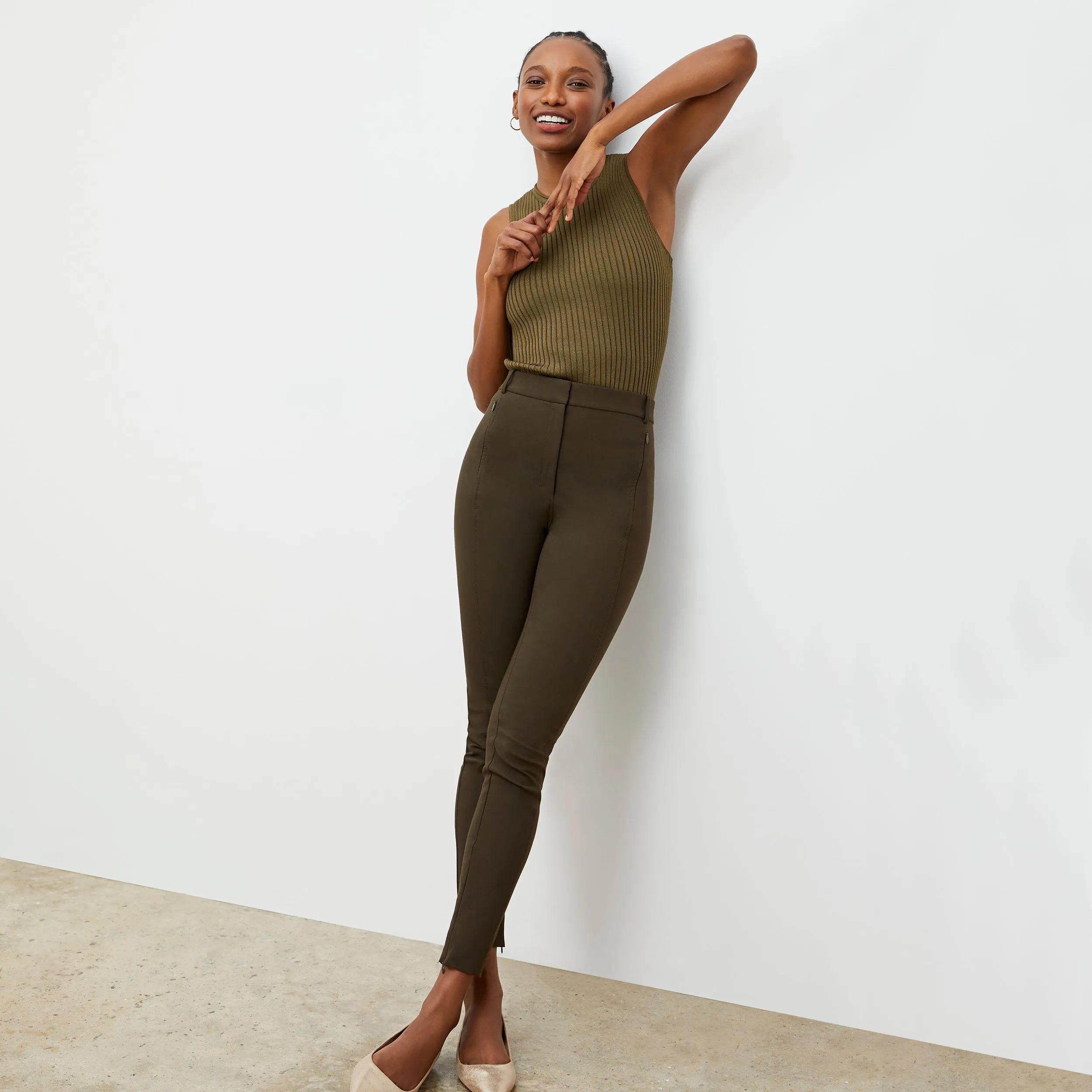 Curie Pant - PowerStretch :: Dark Olive WrinkleResistant Fabric Flatlock Seam Design Modern Silhouette