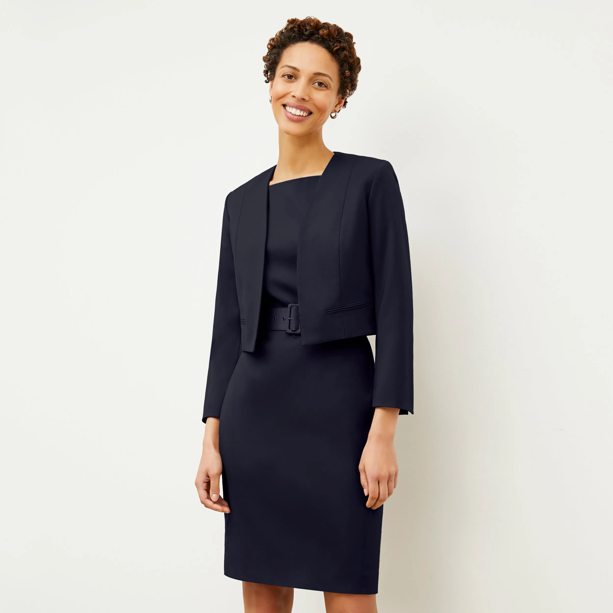 Stretch Knit Fabric Cynthia Dress - Washable Wool Twill :: Dark Navy