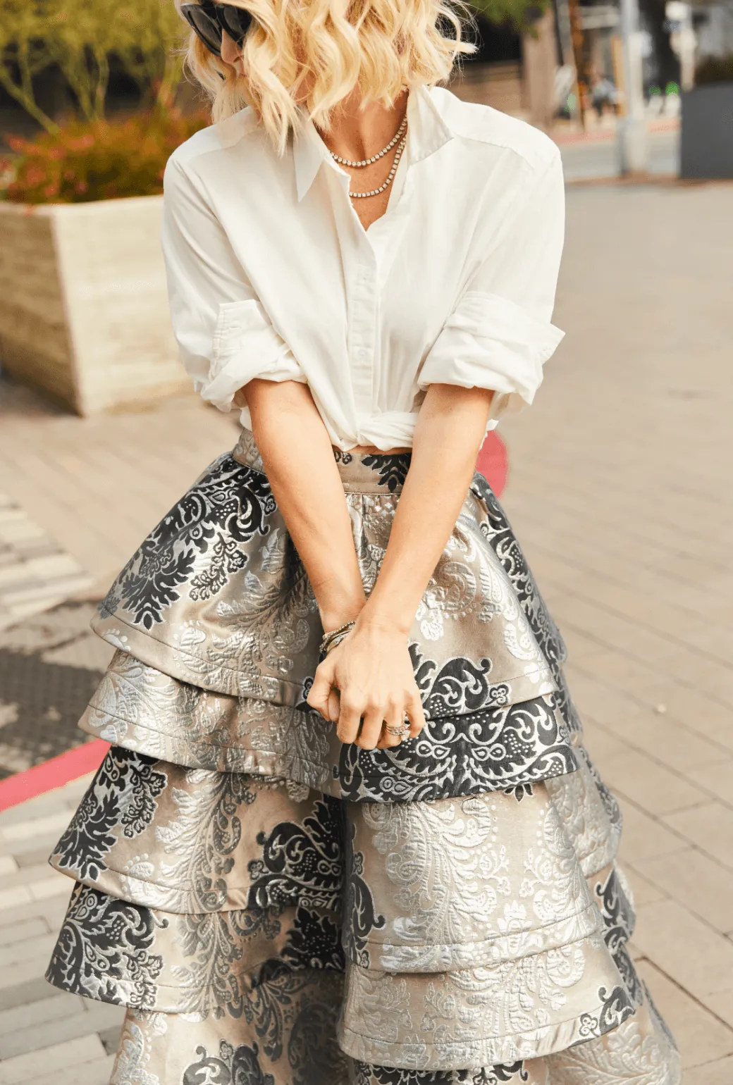 Ripstop Reinforcement Relaxed Comfort SAMPLE - MIDI Teagan Skirt - Damask Brocade