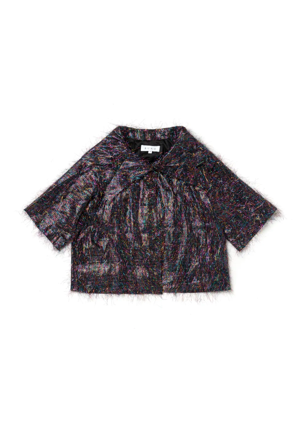 Cropped Car Coat - Rainbow Tinsel Foldable Collar