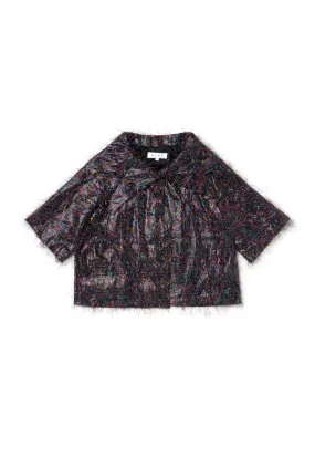 Cropped Car Coat - Rainbow Tinsel Foldable Collar