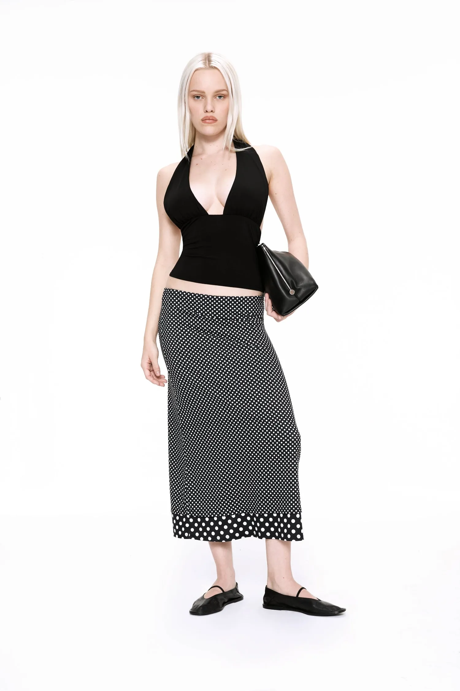 MARIA SKIRT - BLACK AND WHITE POLKA DOT Hygienic Coating Bold Look
