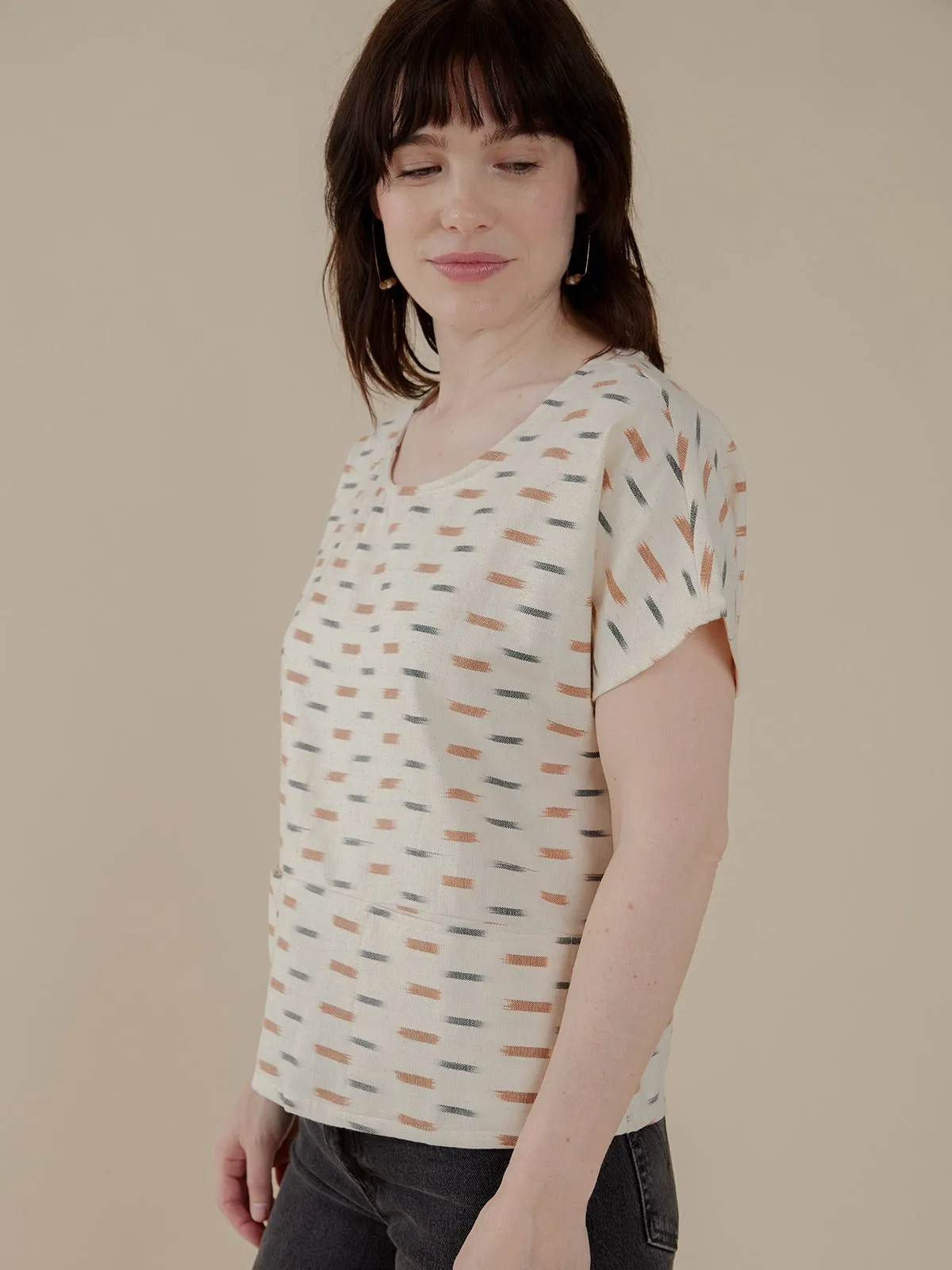 Easy Care Fabric Dana Top - Ivory Ikat