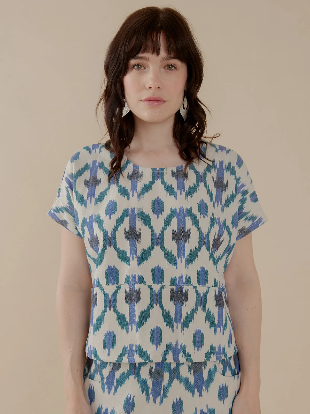 Dana Top - Seashore Ikat Winter Hoodie Microfiber texture