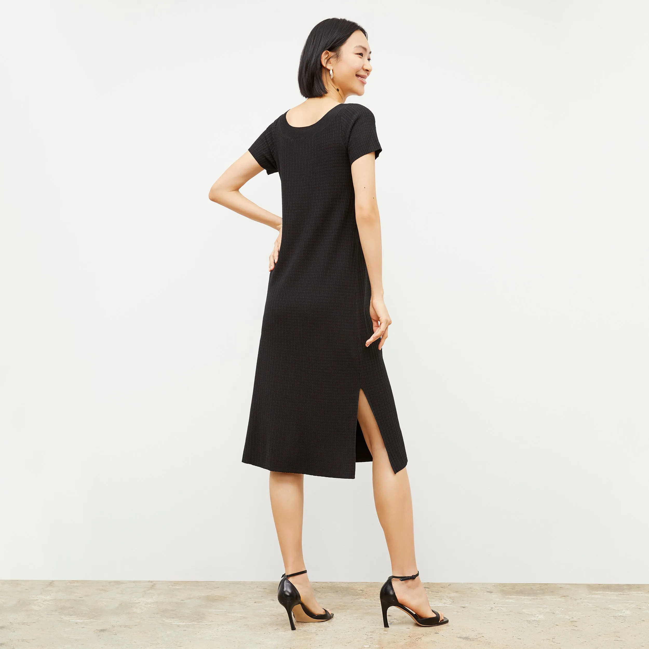 QuickRelease Closure Rolled Hem Finish Danica Dress - Geo Micro Knit :: Black
