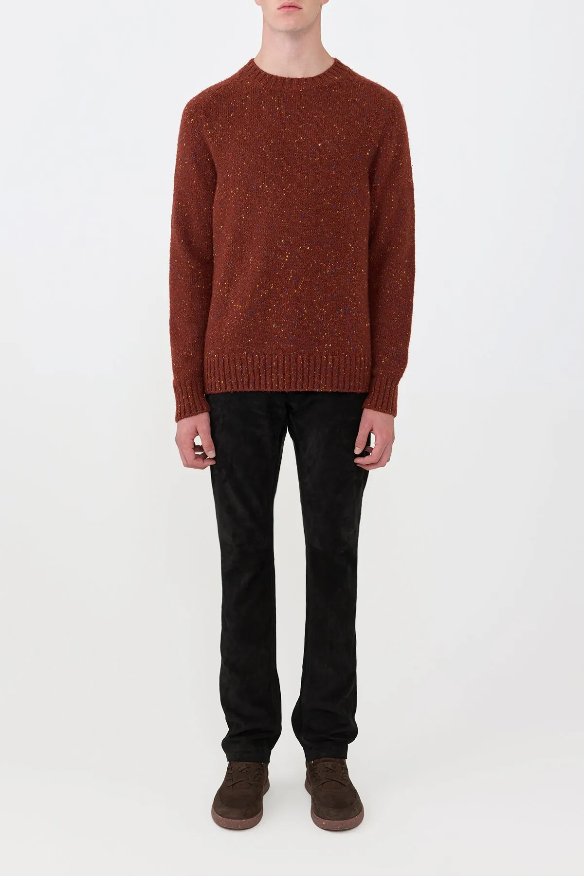 Daniel Knit Sweater in Burnt Sienna Multi Speckle Cashmere Multipanel Construction Hooded Knit Variation