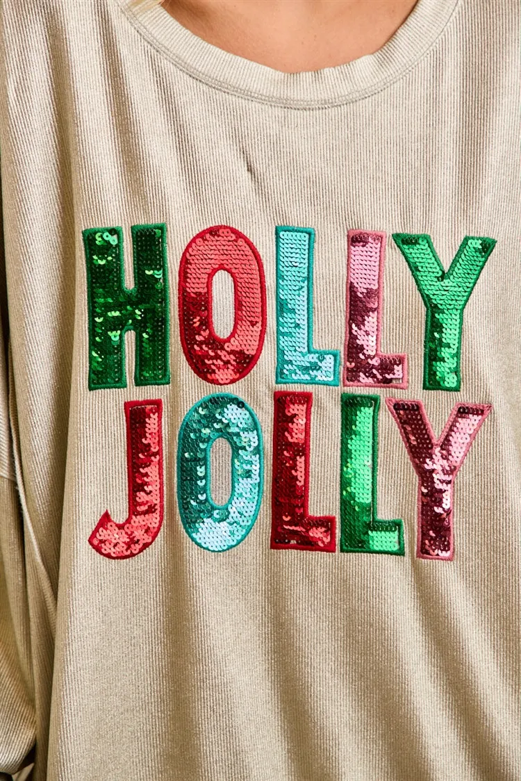 IT1841S-02 | HOLLY JOLLY SEQUIN PATCH METALLIC TOP Many Pockets