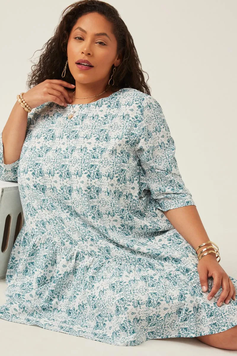 Handmade Botanical Pattern Print Asymmetric Hem Mini Dress