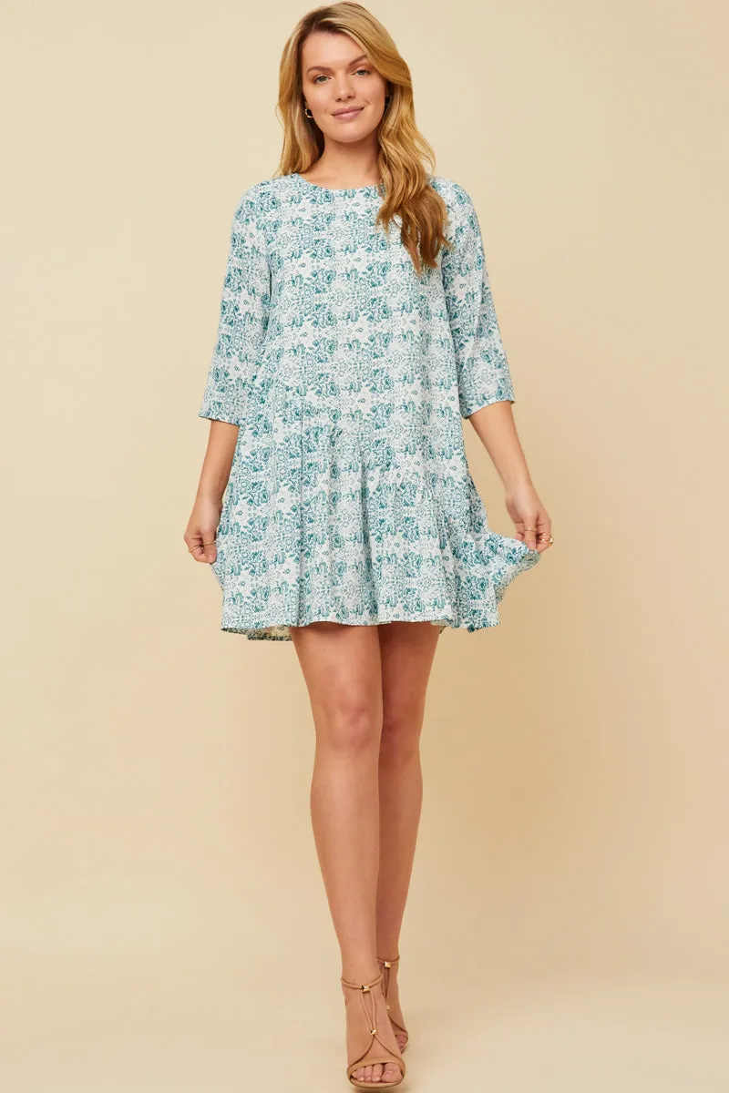 Silky Touch Botanical Pattern Print Asymmetric Hem Mini Dress