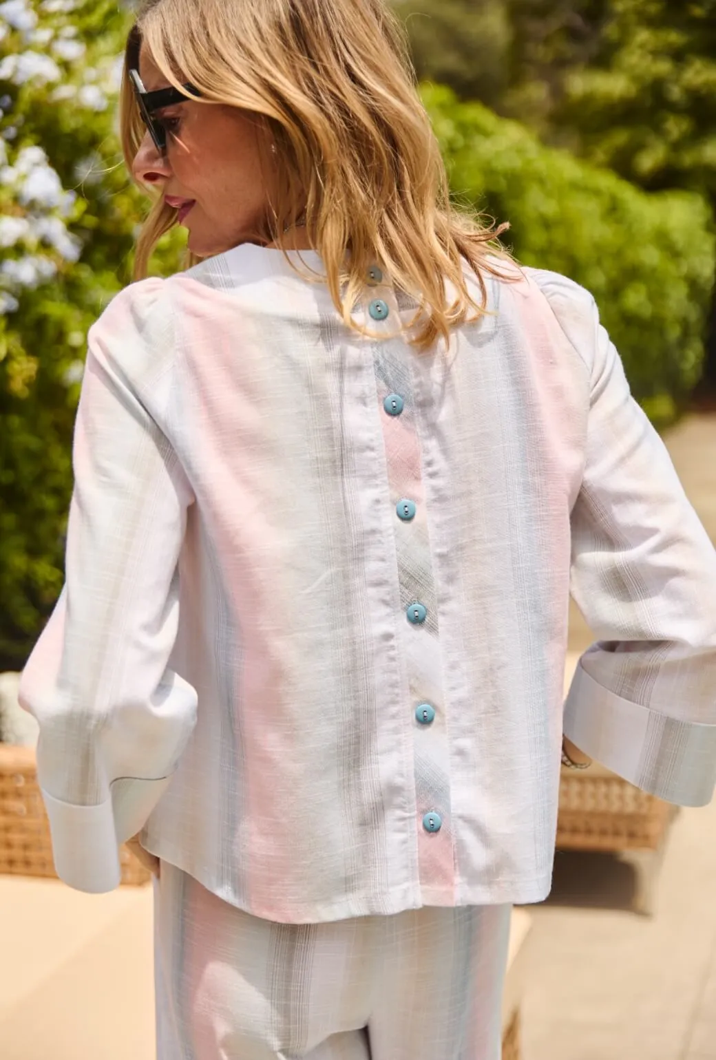 Non Restrictive Mobility Deep V Mod Top - Lake Stripe