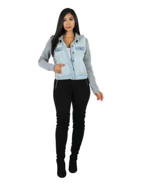 Hidden Storage Compartment Urban Casual Denim Sweatshirt Back Jacket