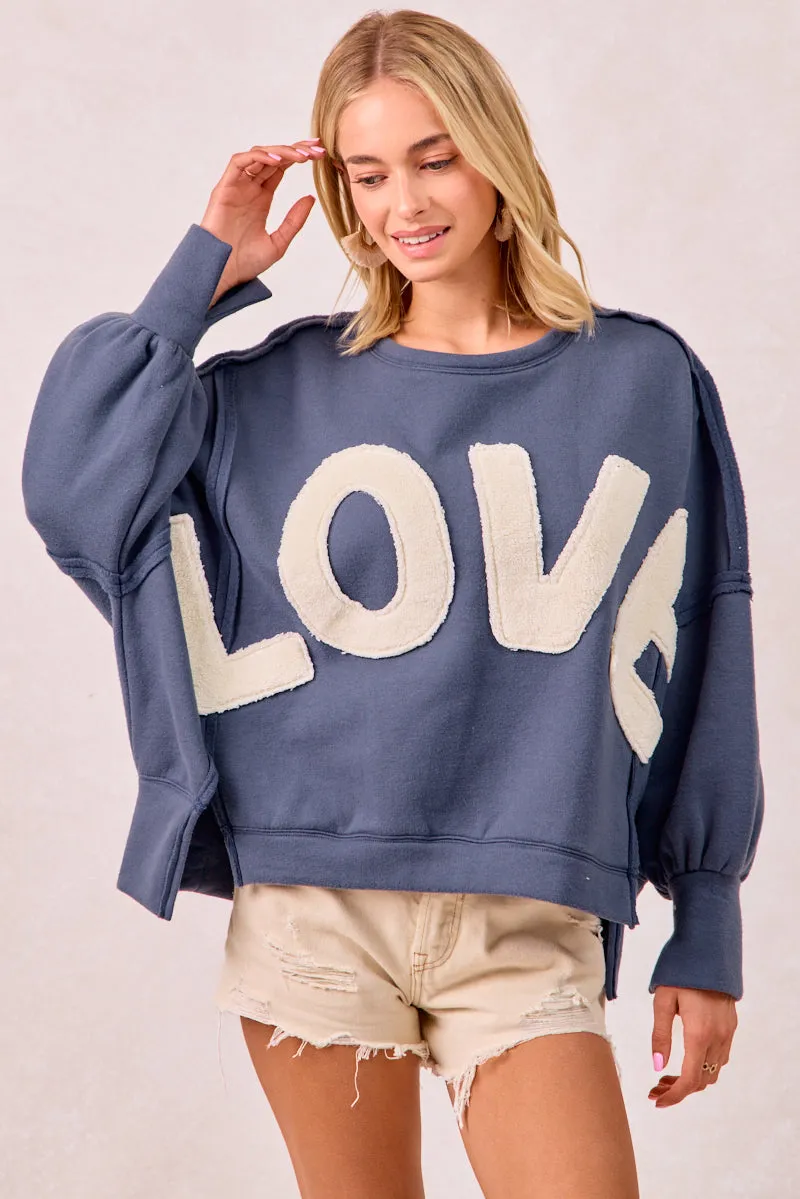 Odor control IT3426R-10 | LOVE PATCHWORK FLEECE SWEATSHIRT