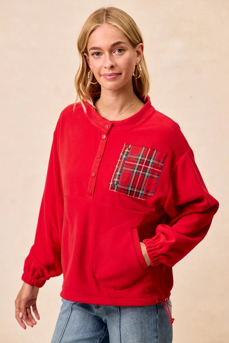 IT4749S-02 | CHRISTMAS THEME FLEECE BUTTONED TOP WITH POCKETS Lightweight Material OdorControlTreatment
