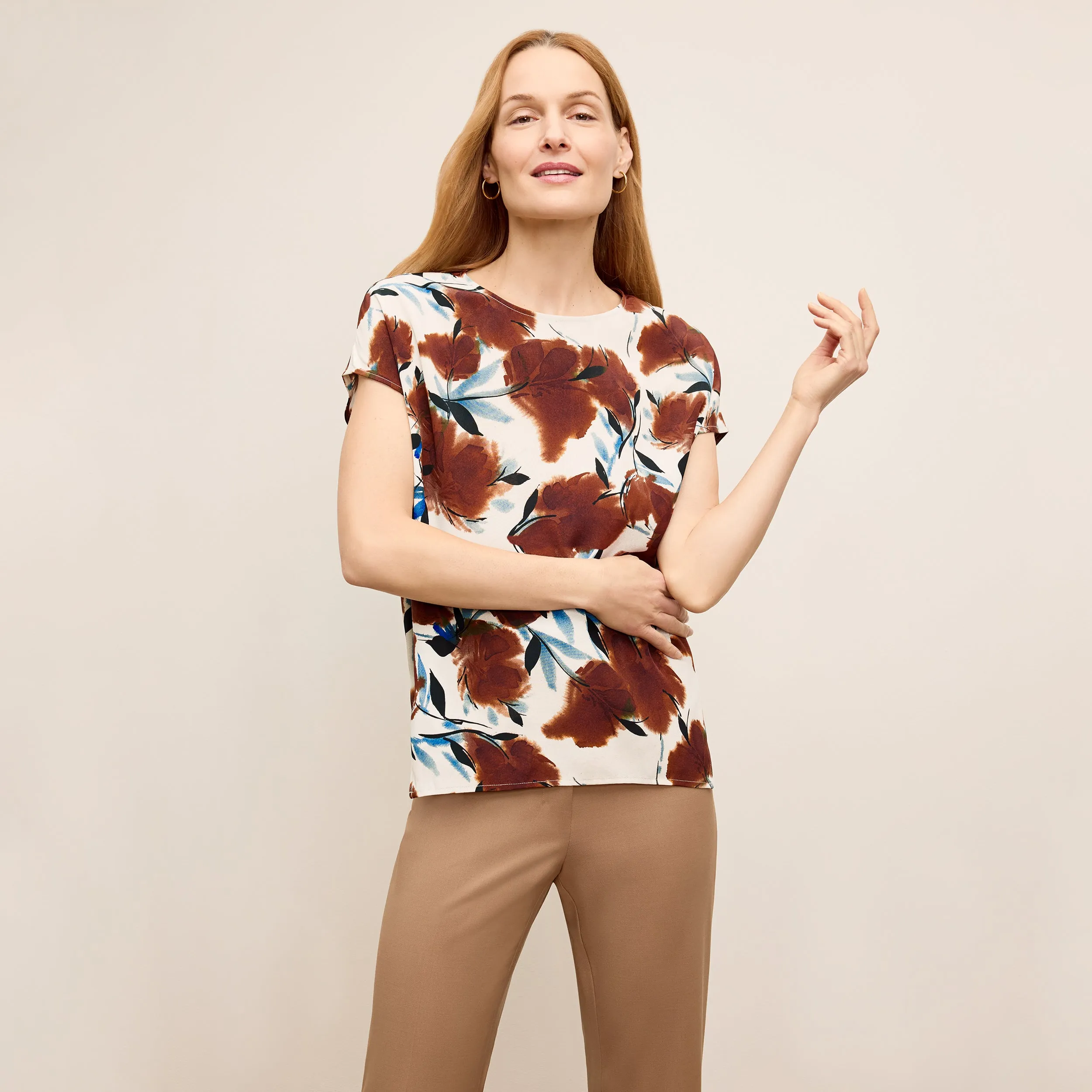 Didion Drape Top - Printed Washable Silk :: Floral Haze simple design Anti Pilling
