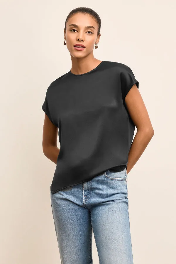 Sun Protective Fabric Fashionable Style Didion Drape Top - Washable Silk Charmeuse :: Black