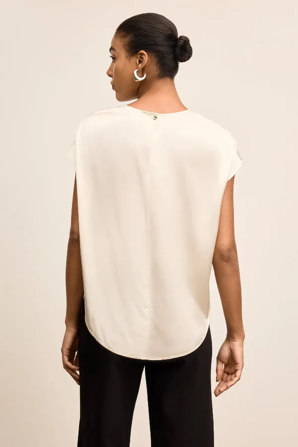 Didion Drape Top - Washable Silk Charmeuse :: Ivory Breathable Material